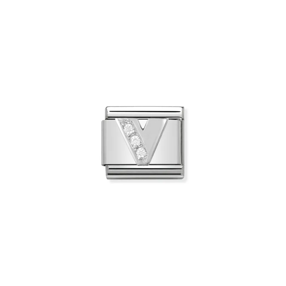 Nomination – Composable Classic ALPHABETH stainless steel, Cub. zirc and 925 sterling silver V