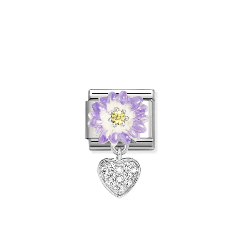 Nomination – Composable Classic CHARMS steel, 925 sterling silver, enamel and cz (10_Lilac daisy with heart)