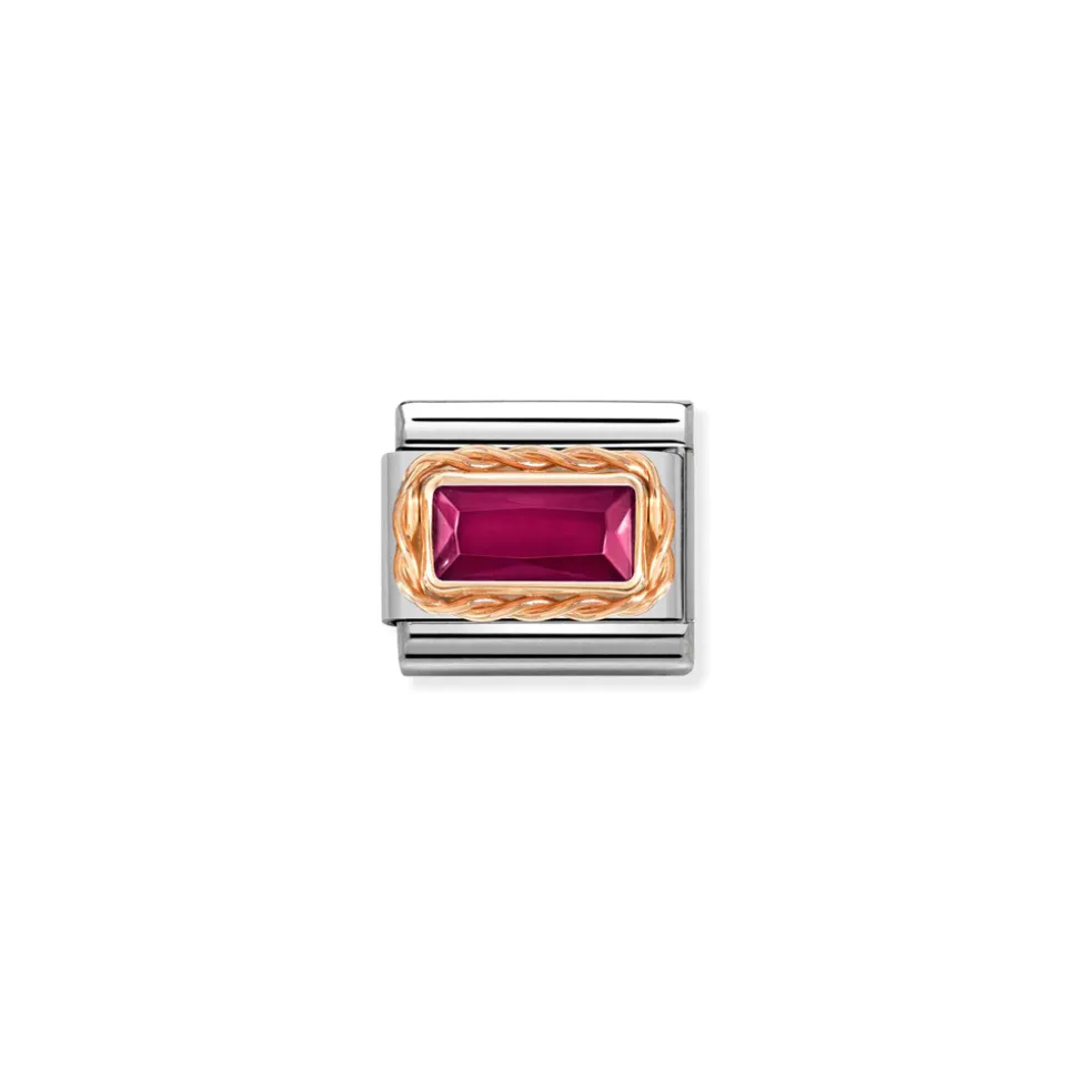 Nomination – Composable Classic FACETED BAGUETTE WITH RICH SETTING in steel and 9k gold RED