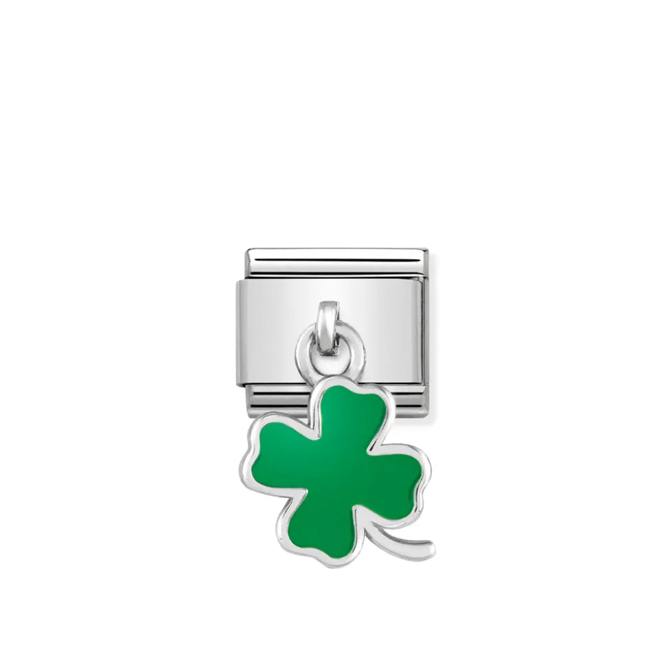 Nomination – Composable Classic CHARMS steel, 925 sterling silver and enamel Green four-leaf clover