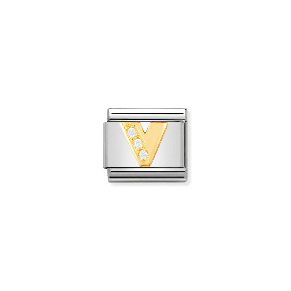 Nomination – COMPOSABLE Classic LETTERS in stainless steel with 18k gold and Cubic Zirconia (22_V)