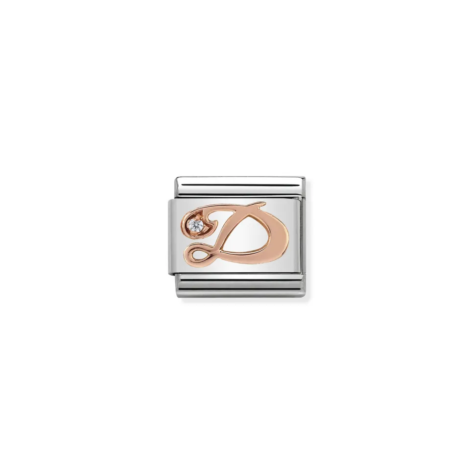 Nomination – Composable Classic LETTERS steel, zircon and 9k rose gold D