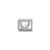 Nomination – Composable FACETED STONES, steel with 925 sterling silver HEART with DOTS RICH SETTING (016_WHITE OPAL)