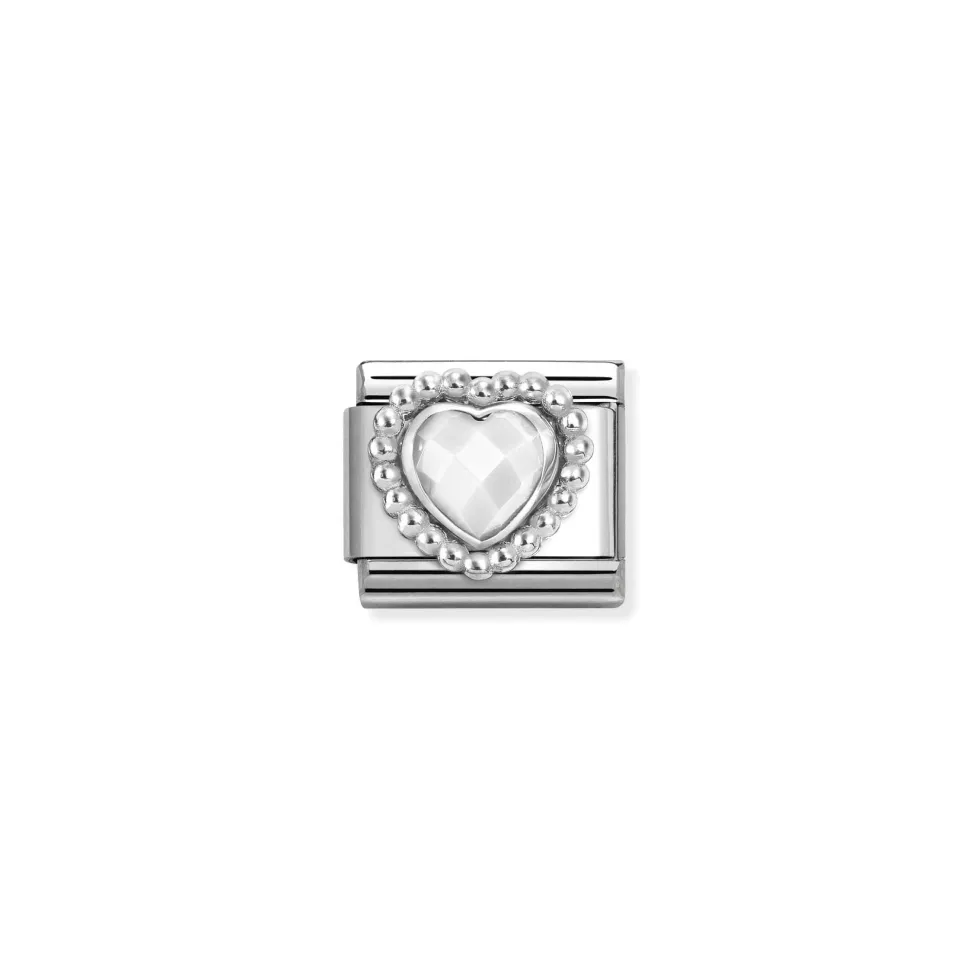 Nomination – Composable FACETED STONES, steel with 925 sterling silver HEART with DOTS RICH SETTING (016_WHITE OPAL)