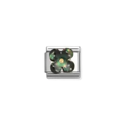 Nomination -Composable Classic STONE SYMBOLS in steel and 750 gold (22_Flower MOTHER OF PEARL BLACK)