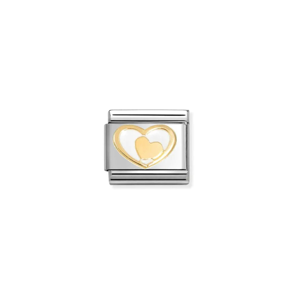 Nomination -Composable Classic LOVE 2 stainless steel, enamel and 18k gold (27_Heart in heart WHITE)