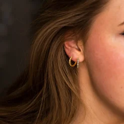 Nora Mørk by Gulldia – Øreringer i forgylt sølv med blank zirkonia -15 mm