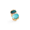 OLE LYNGGAARD COPENHAGEN – BoHo – Ring Dobbel – 18k gult gull med turkis, mørk opal og 0,05 ct diamanter