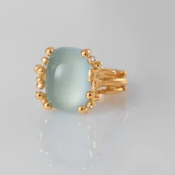 OLE LYNGGAARD COPENHAGEN – BoHo – Ring Medium – 18k gult gull med akvamarin og 0,04 ct diamanter