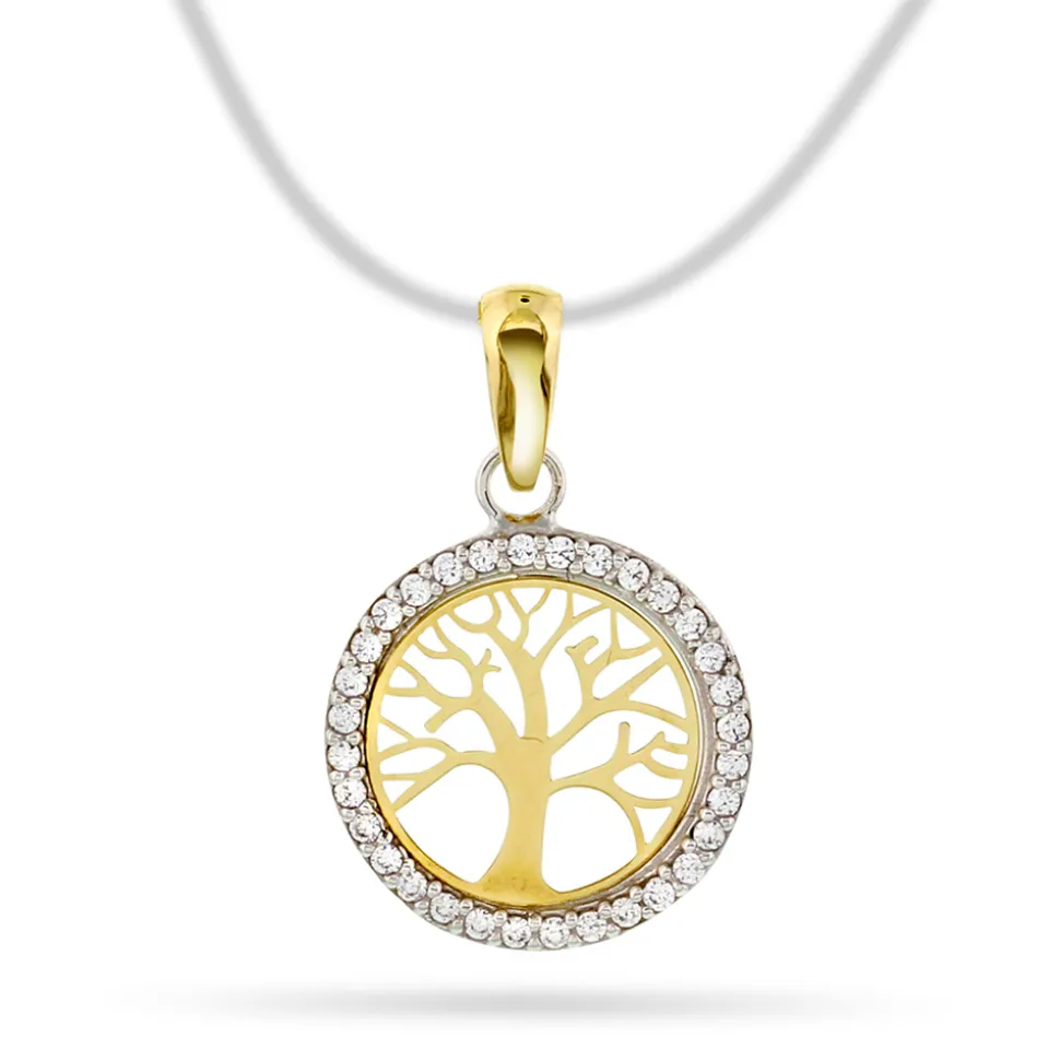 Pan Jewelry – Anheng i gult gull med zirkonia – Livets tre