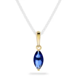 Pan Jewelry – Anheng i gult gull med blå zirkonia – NB: Kun anheng!