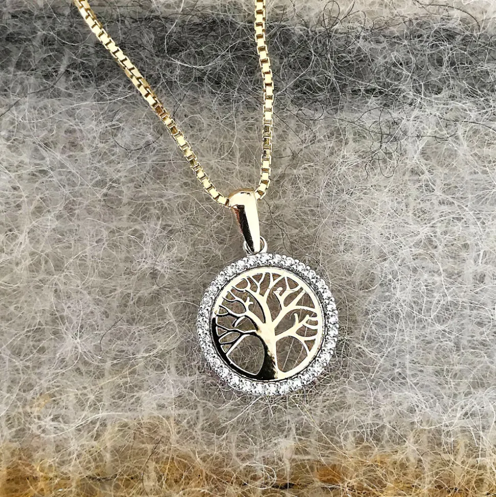 Pan Jewelry – Anheng i gult gull med zirkonia – Livets tre