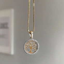 Pan Jewelry – Anheng i gult gull med zirkonia – Livets tre