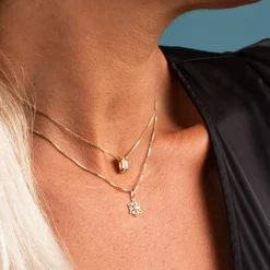 Pan Jewelry – Anheng i gult gull med hvit zirkonia, stjerne – NB: Kun anheng!