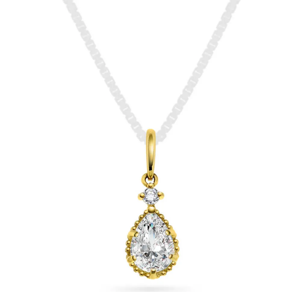 Pan Jewelry – Dråpeanheng i 14k gult gull med zirkonia