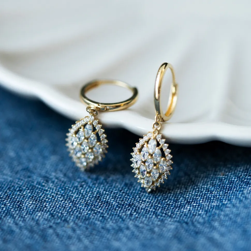 Pan Jewelry – Øreringer i gult gull med hvit zirkonia