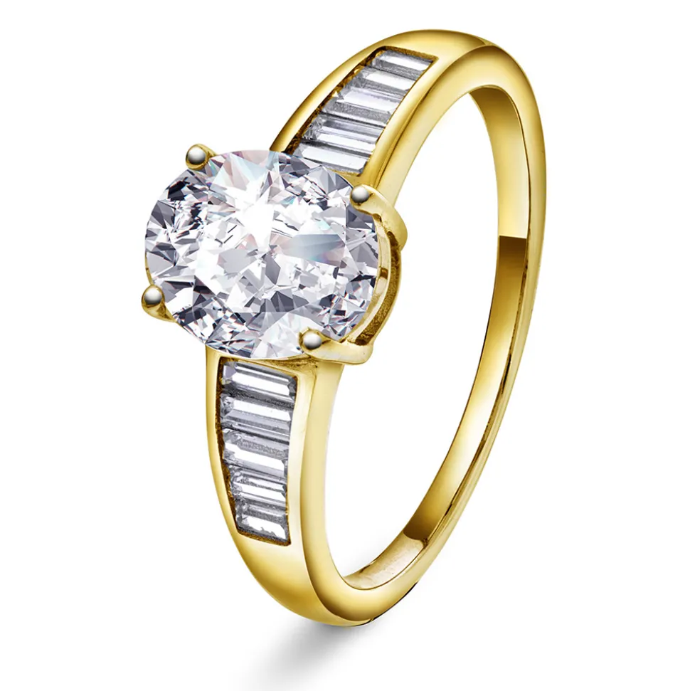 PAN Jewelry – Ring i forgyldt sølv med zirkonia, baguette