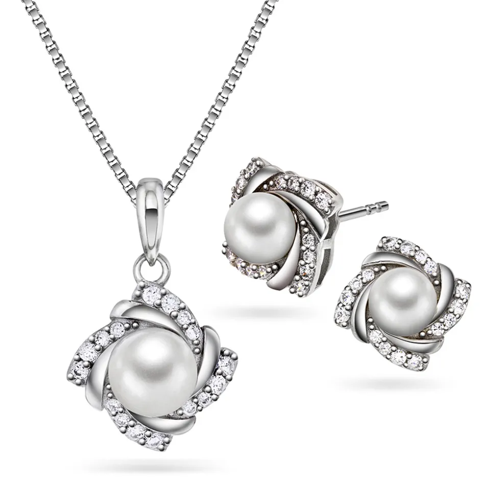 PAN Jewelry – Smykkesett i sølv med perlemor og zirkonia
