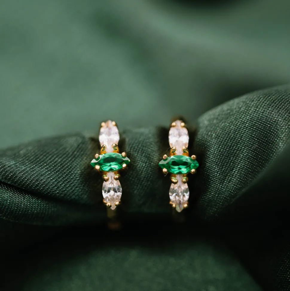 PAN Jewelry Classic – Øreringer i forgylt sølv med grønn zirkonia