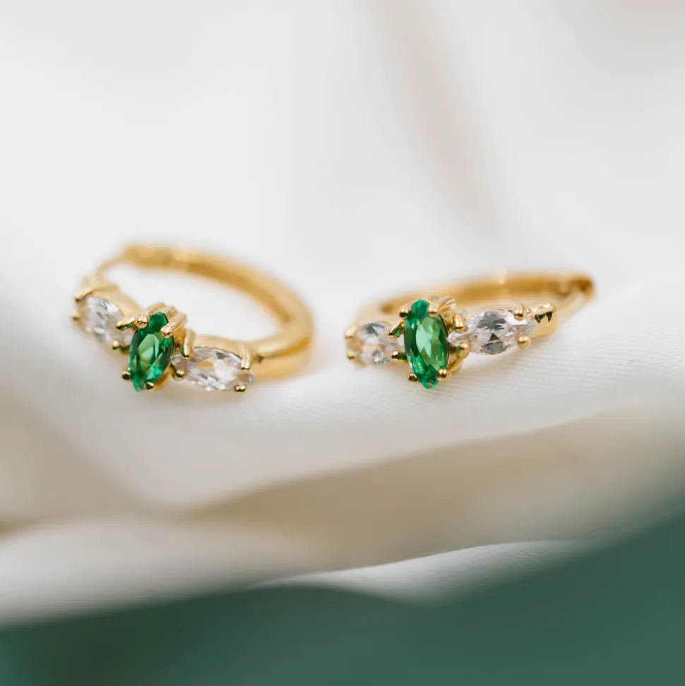 PAN Jewelry Classic – Øreringer i forgylt sølv med grønn zirkonia