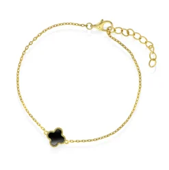 Pan Jewelry Trend – Armbånd i forgyldt sølv med sort emalje, firkløver