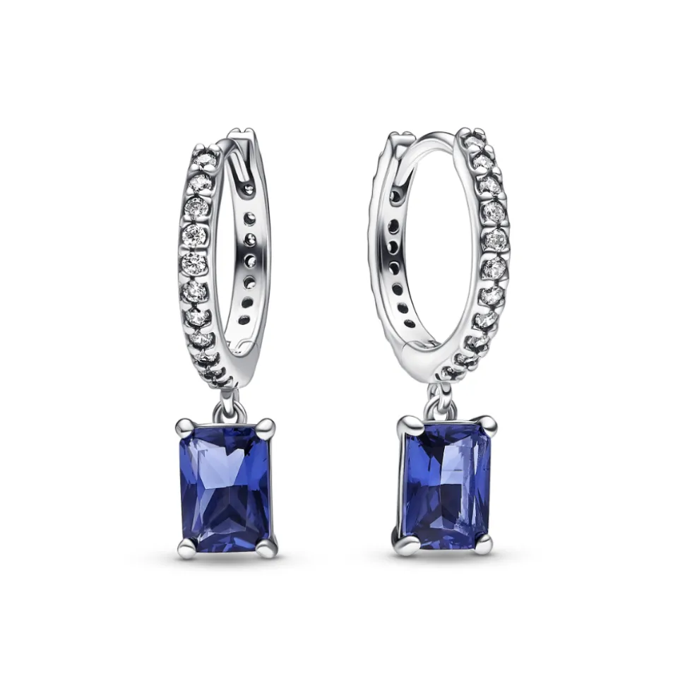 Pandora – Blue rectangular sparkling hoop earrings