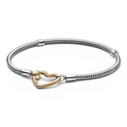 Pandora – Moments Heart closure snake chain bracelet i sølv / forgylt sølv