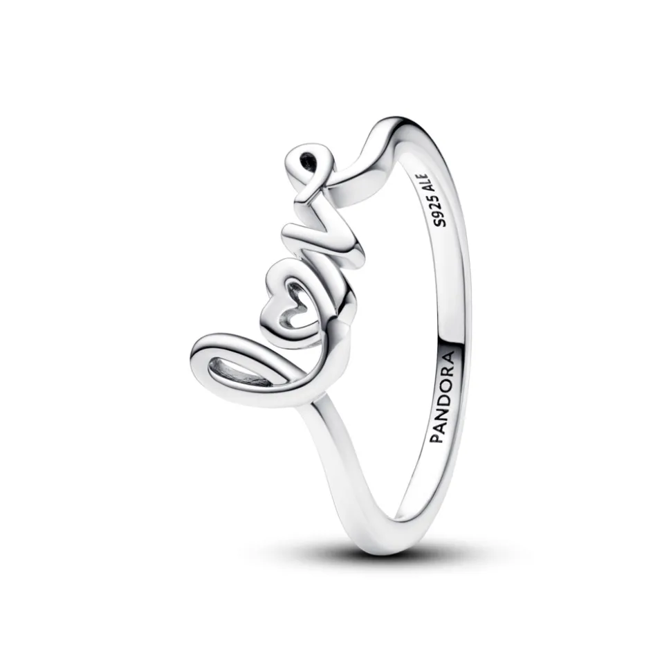 Pandora – Ring i sølv med Love i håndskrift