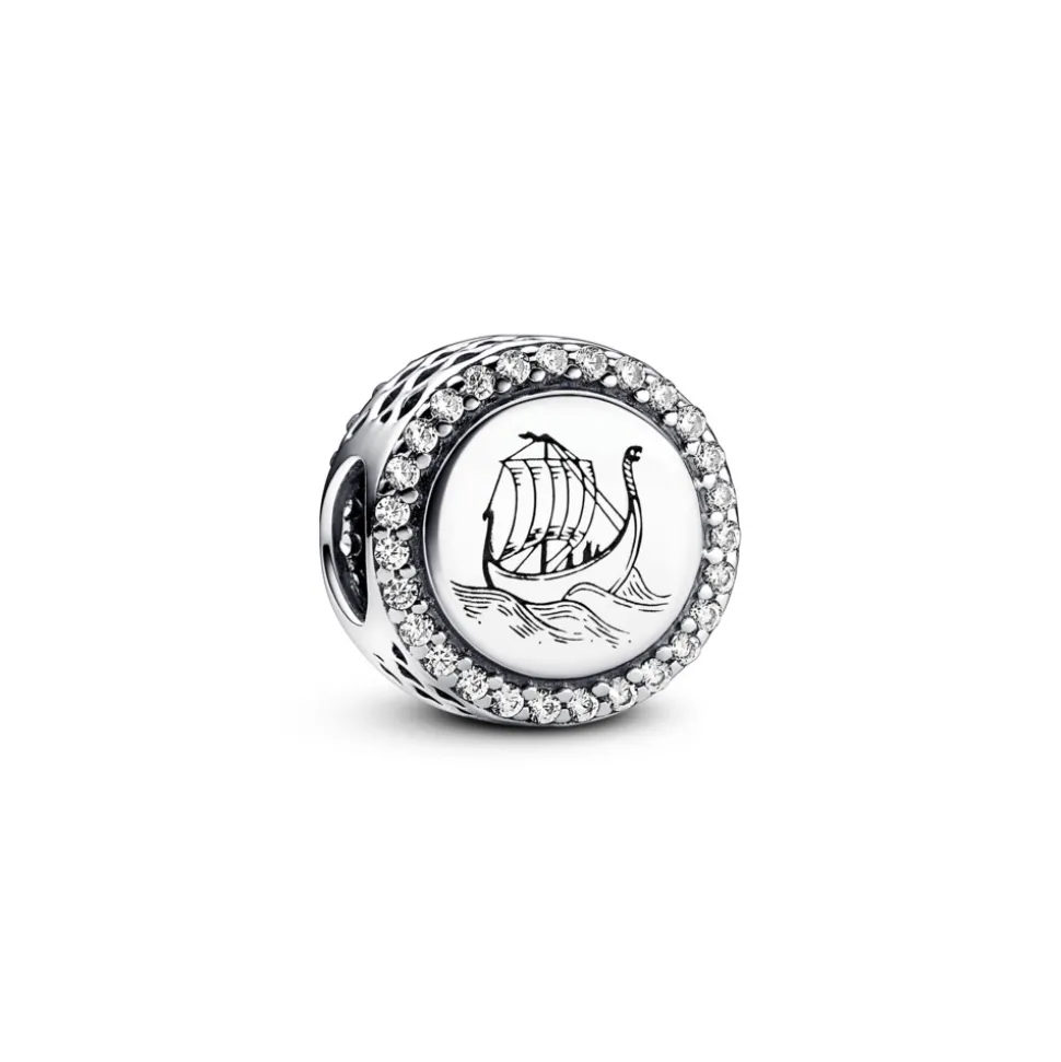 Pandora – Vikingskip Charm i sølv med zirkonia