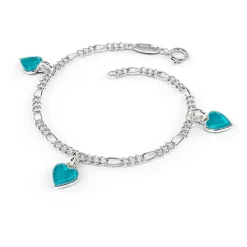 Pia&Per – Charms-armbånd i sølv med glassemalje, turkise hjerter