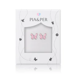 Pia&Per – Ørepynt i sølv med rosa glassemalje, sommerfugl