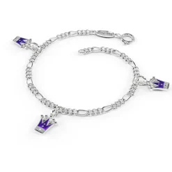 Pia&Per – SØLV – CHARMS ARMBÅND MED PRINSESSEKRONER LILLA EMALJE
