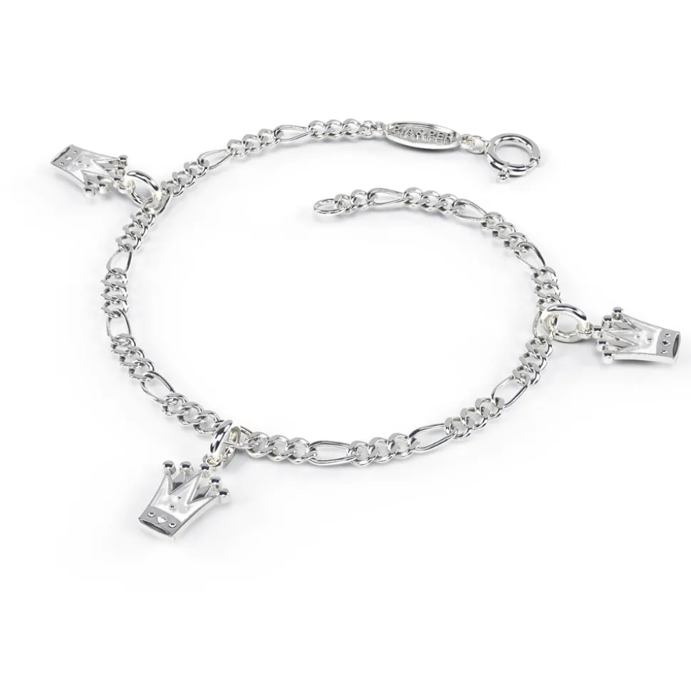 Pia&Per – SØLV – CHARMS ARMBÅND MED PRINSESSEKRONER HVIT EMALJE