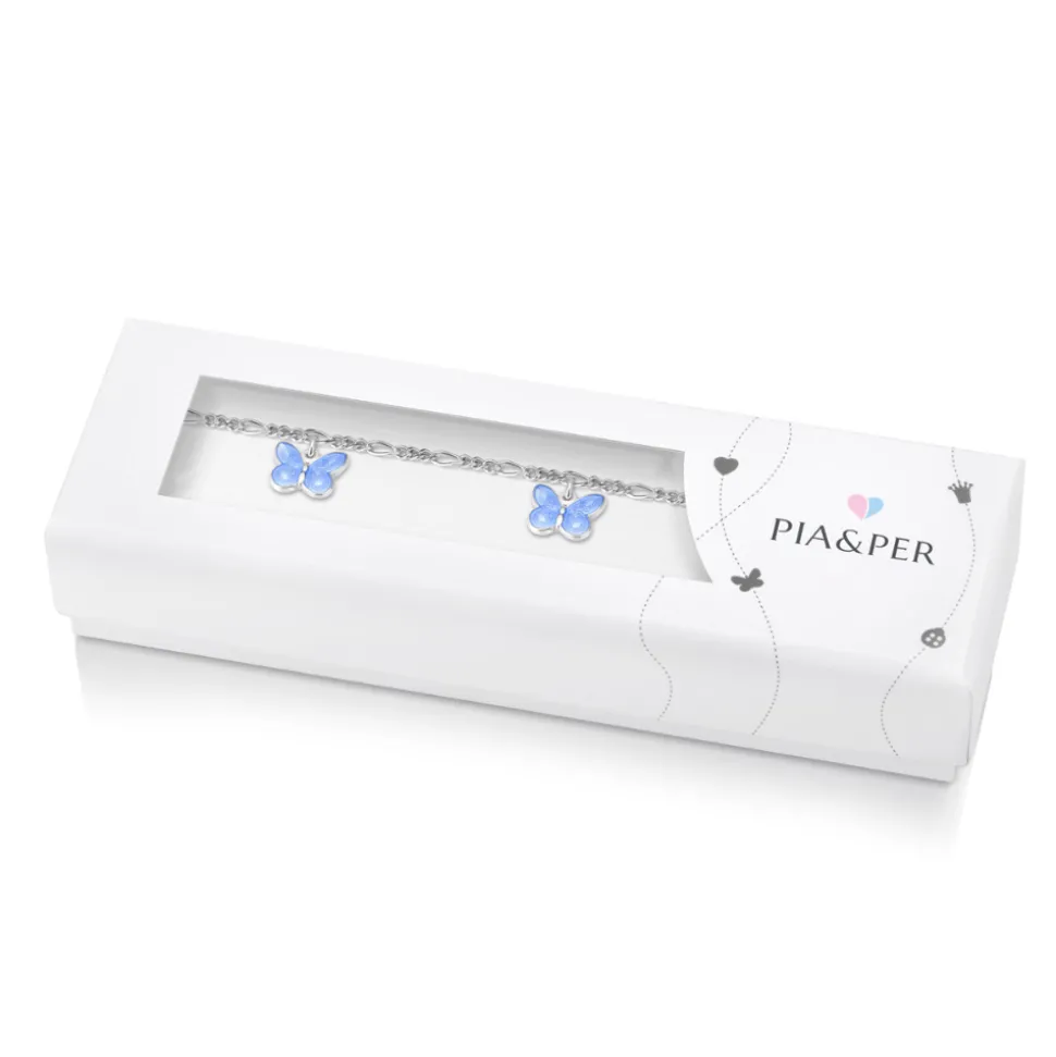 Pia&Per – SØLV – CHARMS-ARMBÅND S0MMERFUGL LYS BLÅ EMALJE