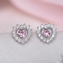 Prins & Prinsesse by Gulldia – Rosa hjerte ørepynt i sølv