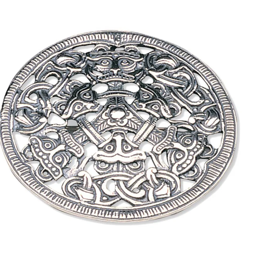 SAGA-sølv-BROSJE-oksidert-«skjold»diameter 6,5 cm