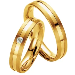 Saint Maurice – Twin Set giftering i gult gull – 4,5 mm – Damemodell med diamanter