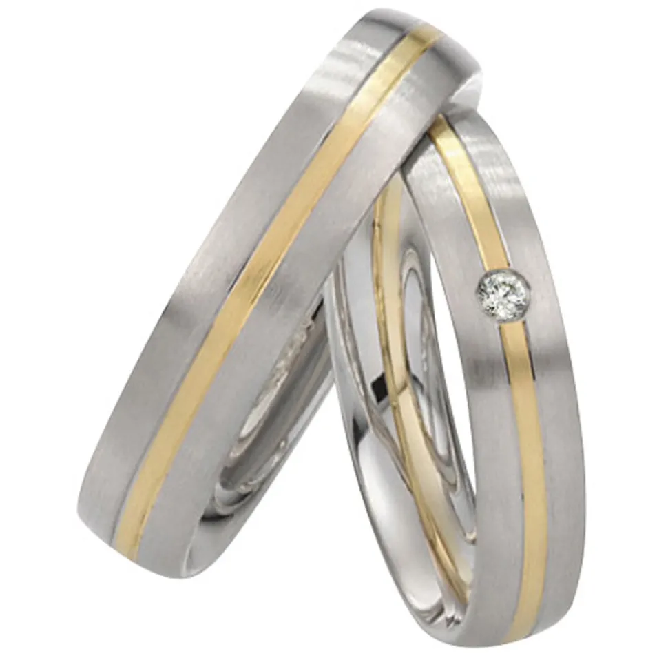 Saint Maurice – Twin Set giftering i gult og hvitt gull – 4,5 mm – Damemodell med diamanter