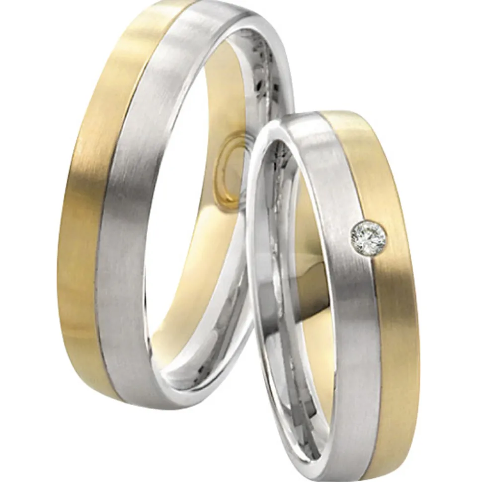 Saint Maurice – Twin Set giftering i gult og hvitt gull – 5 mm – Damemodell med diamanter
