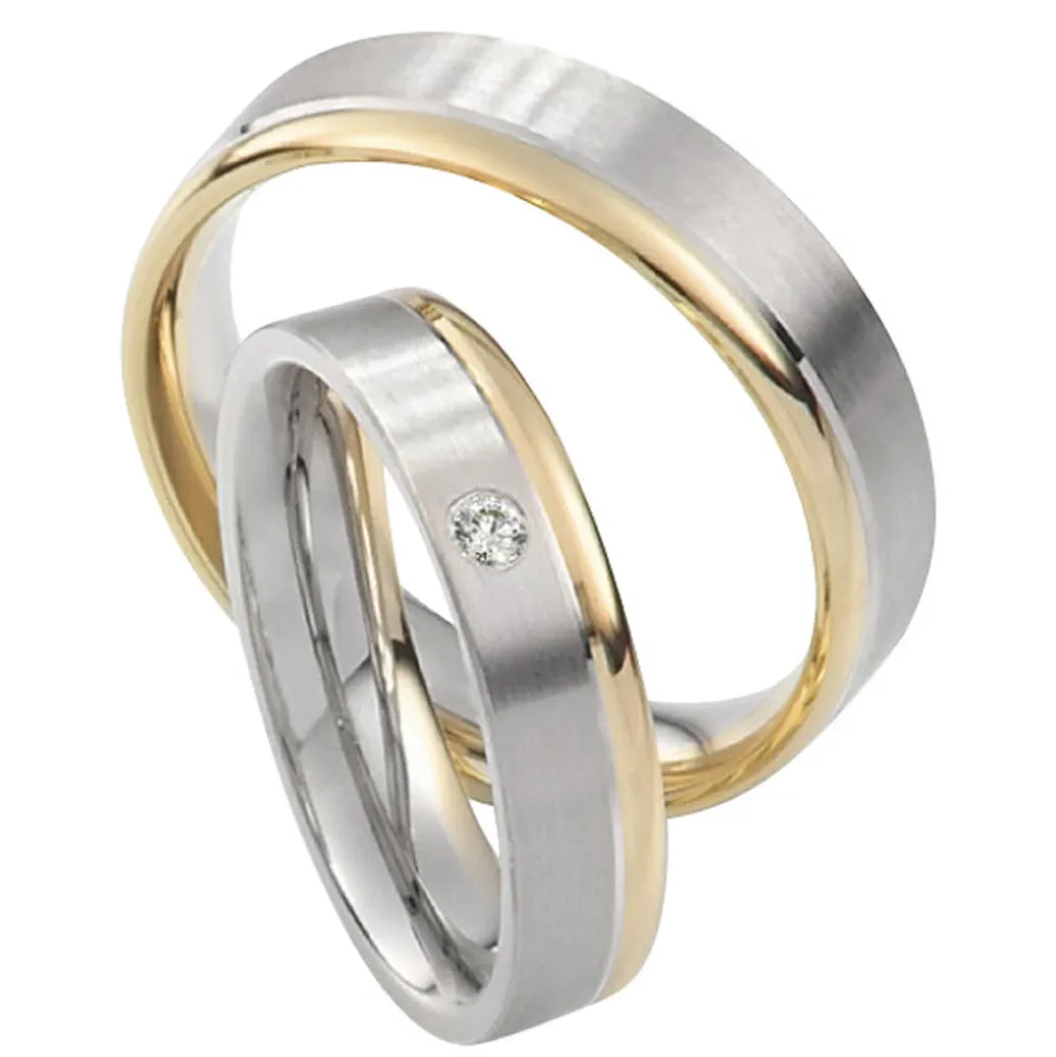 Saint Maurice – Twin Set giftering i gult og hvitt gull – 5 mm – Damemodell med diamanter