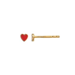 Stine A Jewelry – Petit Love Heart ørepynt i forgylt sølv med korallrød emalje
