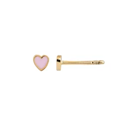 Stine A Jewelry – Petit Love Heart ørepynt i forgylt sølv med rosa emalje