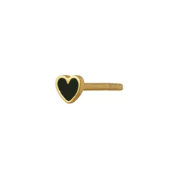 Stine A Jewelry – Petit Love Heart ørepynt i forgylt sølv med sort emalje