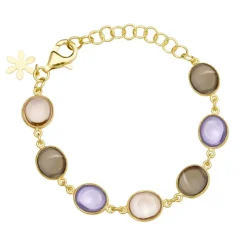 Susanne Friis Bjørner – Armbånd 16-20 cm, forgyldt sølv, 10×12 mm cabochon lys ametyst, morganitt og røykkvarts