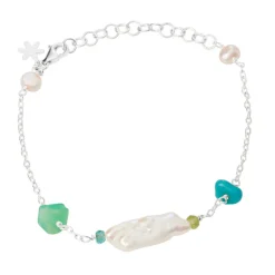 Susanne Friis Bjørner – Armbånd i sølv – Hvite og rosa ferksvannsperler, apatit, peridot, turkis og krystopas