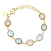 Susanne Friis Bjørner – Armbånd 16-20 cm, forgyldt sølv, 10×12 mm cabochon Grønkvarts, morganit krystal, syntetisk blå topas