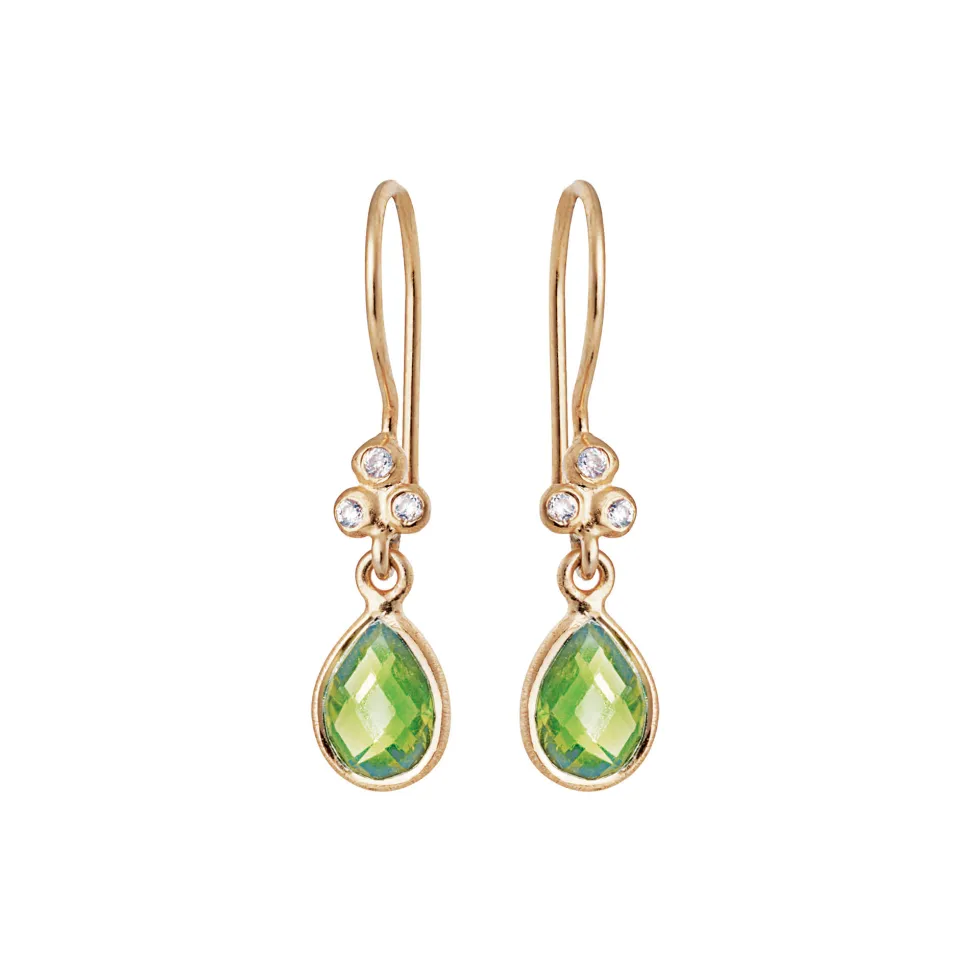 Susanne Friis Bjørner – Ørering (bøjle), 14 karat rødguld, brillant Cr SI2 0,02×6, dråbe facet 6×8 mm peridot (3424-5)
