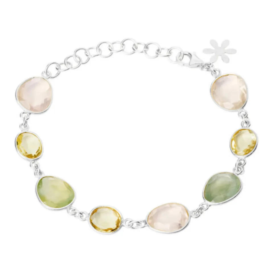 Susanne Friis Bjørner – Sølv armlenke med Rose quartz, Lemon quarts og phrenite
