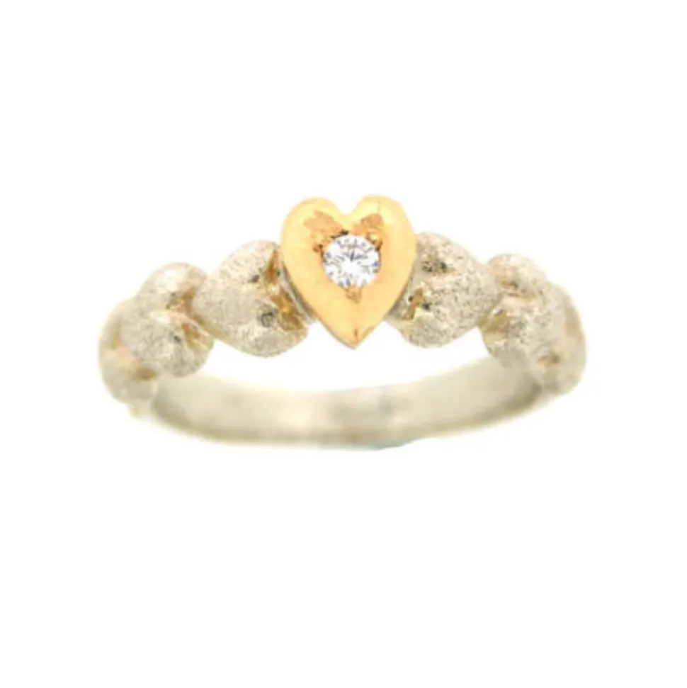 Van Bergen – Silver Heart – Ring i sølv med gulldetaljer og 0,05 ct diamant