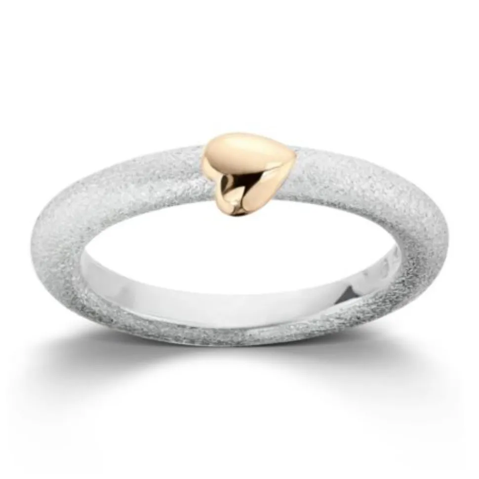 Van Bergen – Silver Heart ring i sølv m/gullhjerte – 3 mm bredde